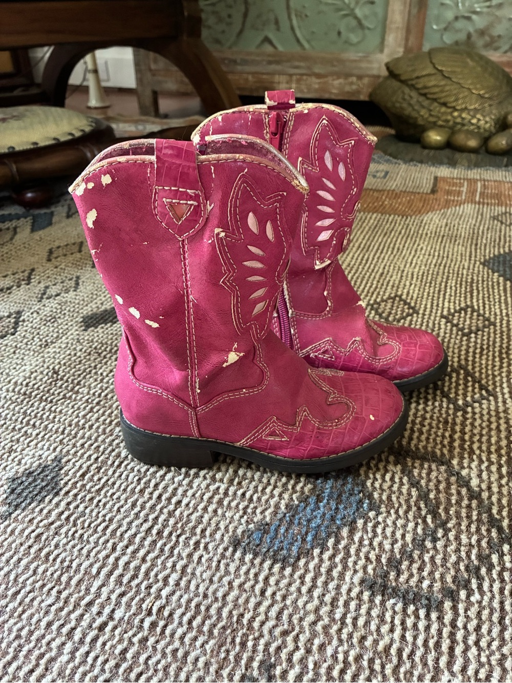 Girls Pink Western-Style Cowboy Boots with Embroidered Detail - Picture 2 of 3
